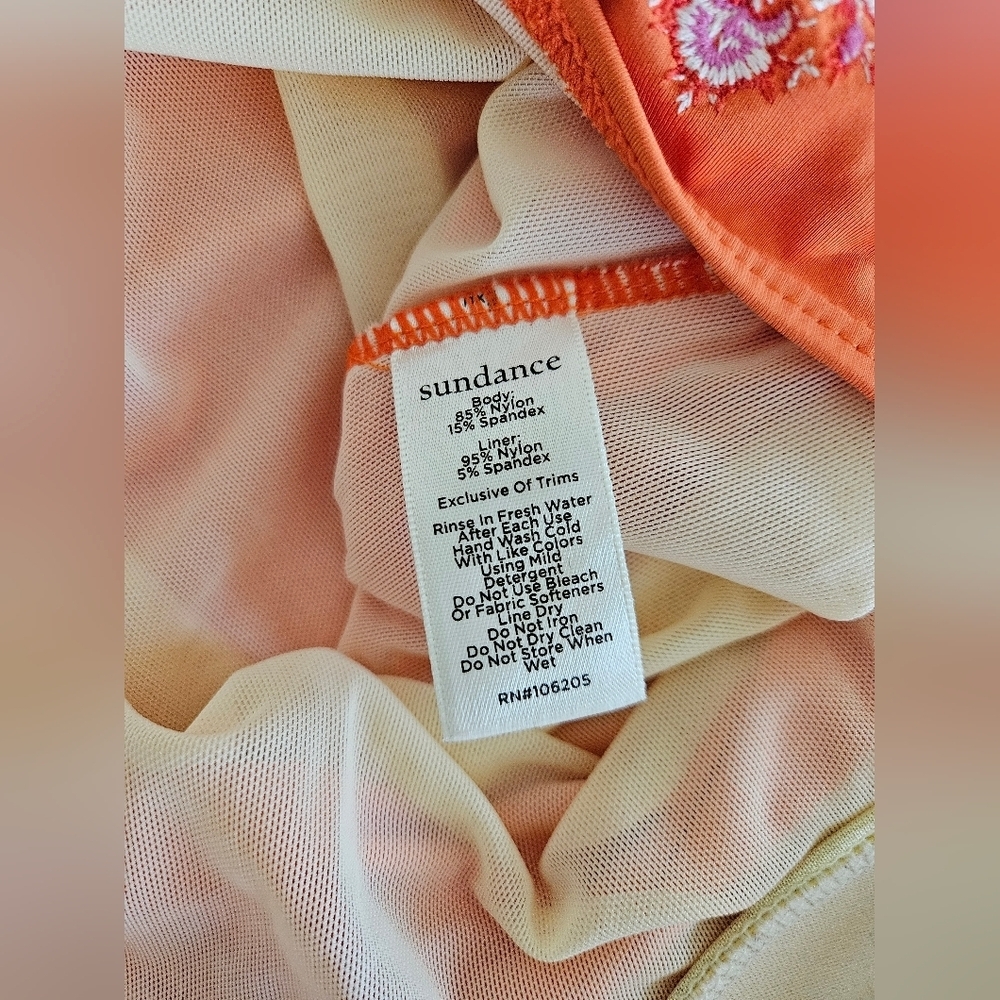 Sundance - Women's XL Orange One-Piece Swimsuit with Pink Floral Embroidery - Picture 9 of 11